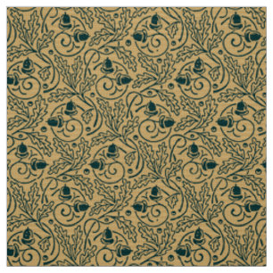 Vintage Arts & Crafts Acorns & Oak Leaves Pattern Fabric