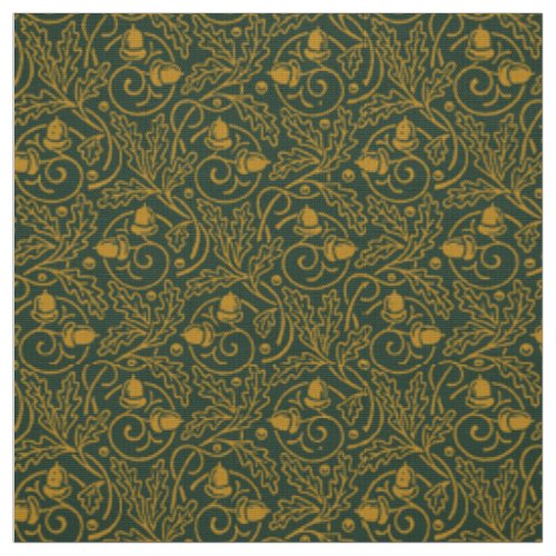 Vintage Arts & Crafts Acorns & Oak Leaves Pattern Fabric