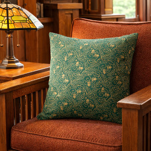 Vintage Arts & Crafts Acorns & Oak Leaves Pattern Throw Pillow