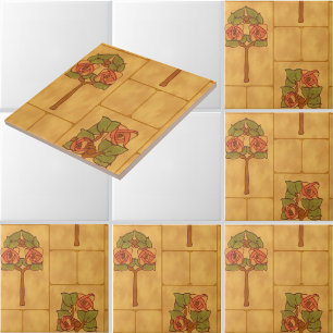 Vintage Arts & Crafts Floral Bouquets Pattern Ceramic Tile
