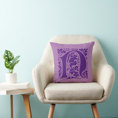 Vintage Arts Crafts Purple William Morris Monogram Throw Pillow