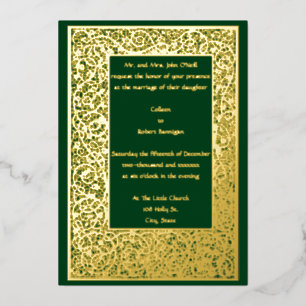 Vintage Arts & Crafts Scrolling Floral Vine Foil Invitation