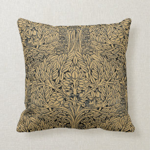 Vintage Arts & Crafts style Birds in Trees Pattern Throw Pillow