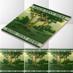 Vintage Arts & Crafts Style Forest Frieze Template Ceramic Tile<br><div class="desc">This is a digitally enhanced print of an antique 1900-1905 Arts And Crafts style forest landscape frieze design. You can customize the background color and the border stripes,  and personalize or delete the text. You can use this template to create a nice customize and personalize accent border frieze.</div>