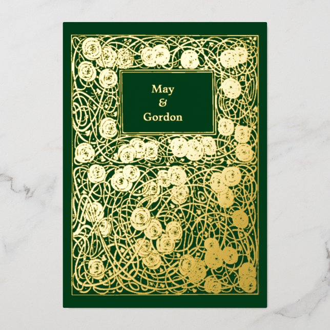 Vintage Arts & Crafts Style Mackintosh Roses Foil Invitation (Front)