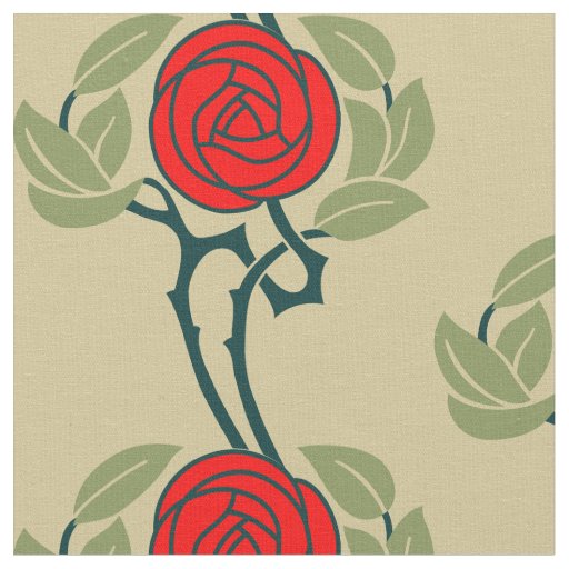 Vintage Arts & Crafts Style Rose Pattern Fabric