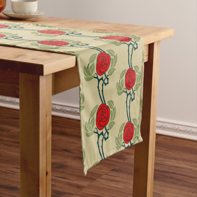 Vintage Arts & Crafts Style Rose Pattern Short Table Runner (In Situ)