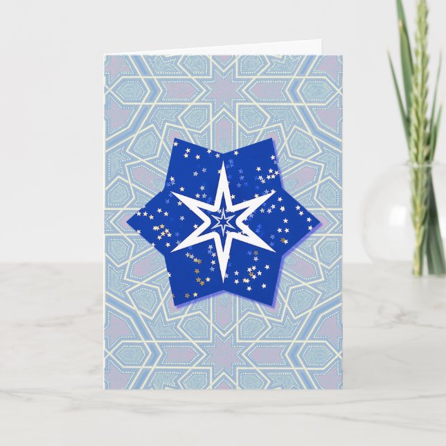 Vintage Artsy Blue Star Holiday Card (Front)