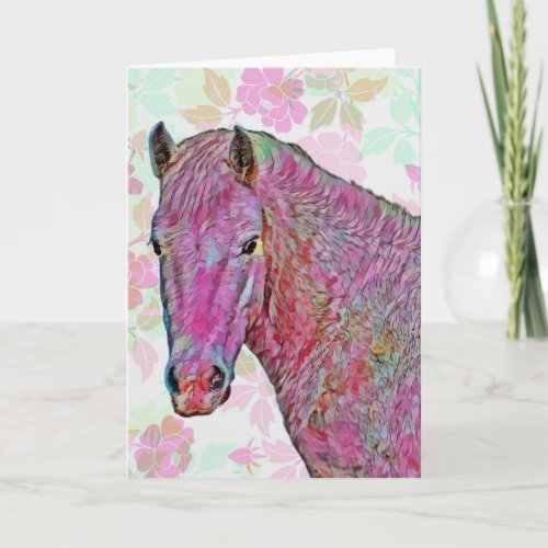 Vintage Artsy Pink Horse Art Note Card