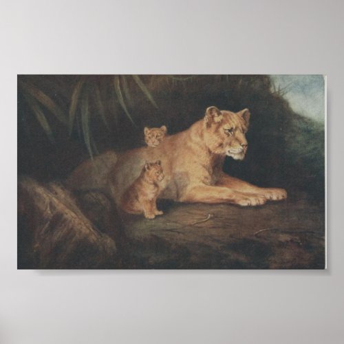 Vintage Artwork _ Lioness and Cubs Poster