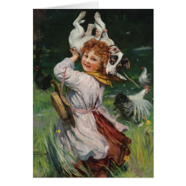 Vintage Artwork - Terrier Dog & the Chickens, Cards (Front)