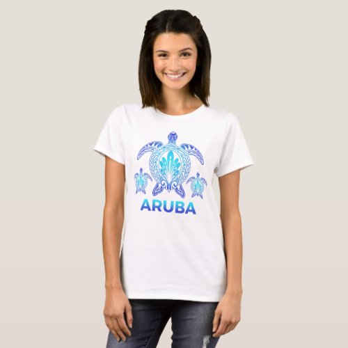 Vintage Aruba Ocean Blue Sea Turtle Souvenirs T_Shirt