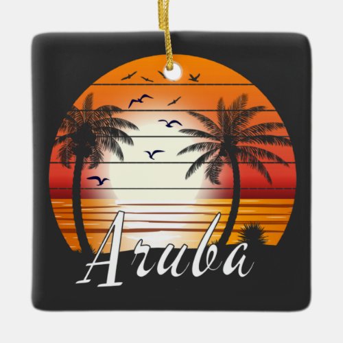 Vintage Aruba Palm Trees Summer Beach Ceramic Ornament