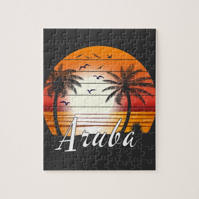 Vintage Aruba Palm Trees Summer Beach Jigsaw Puzzle (Vertical)