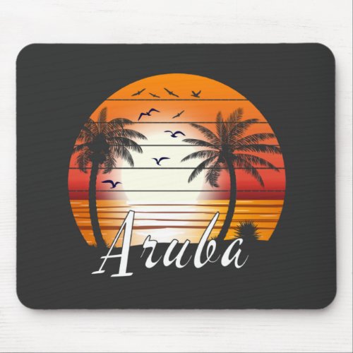 Vintage Aruba Palm Trees Summer Beach Mouse Pad
