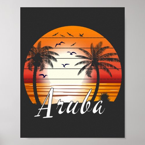 Vintage Aruba Palm Trees Summer Beach Poster