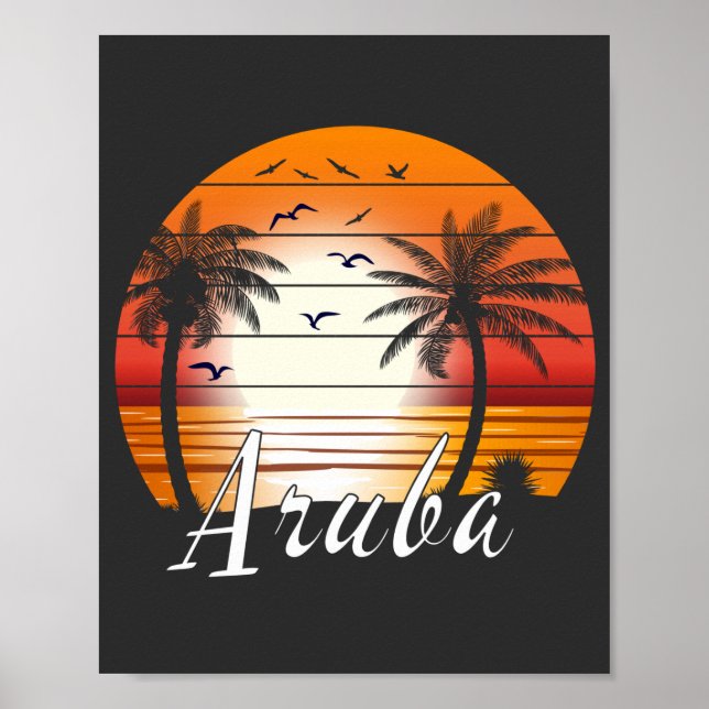 Vintage Aruba Palm Trees Summer Beach Poster (Front)