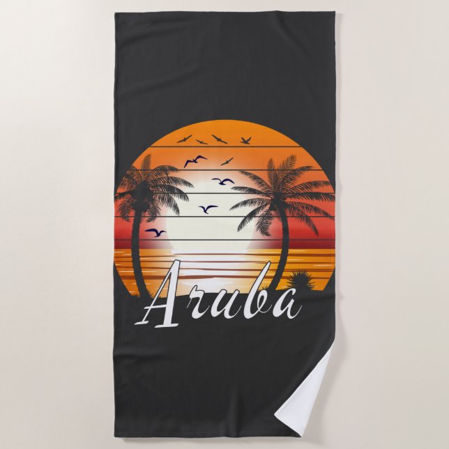 Vintage Aruba Palm Trees Summer Beach Towel (Front)