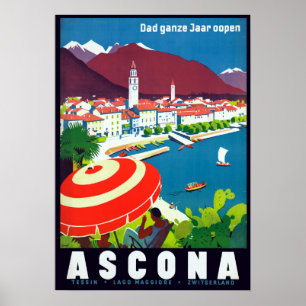 Vintage Ascona Switzerland Travel Poster