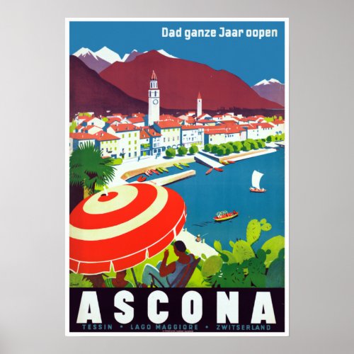Vintage Ascona Switzerland Travel Poster