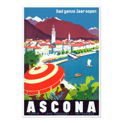 Vintage Ascona Switzerland Travel Poster