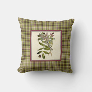 Vintage Ash Tree with Rustic Plaid Throw Pillow