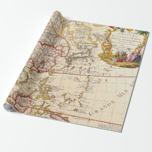 Vintage Asia Map - Ornate French Title Cartouche Wrapping Paper