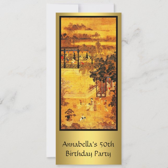Vintage Asian Art Gold 50th Birthday Invitation (Front)