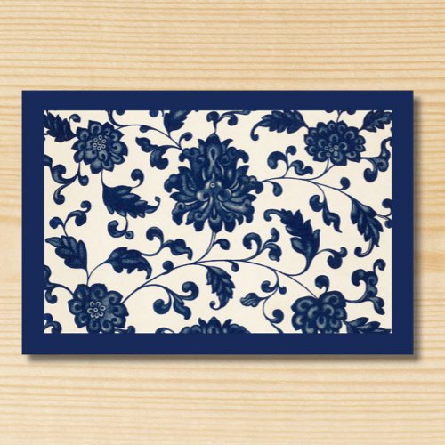 Vintage Asian Blue  White Pattern Swirling Floral Rug