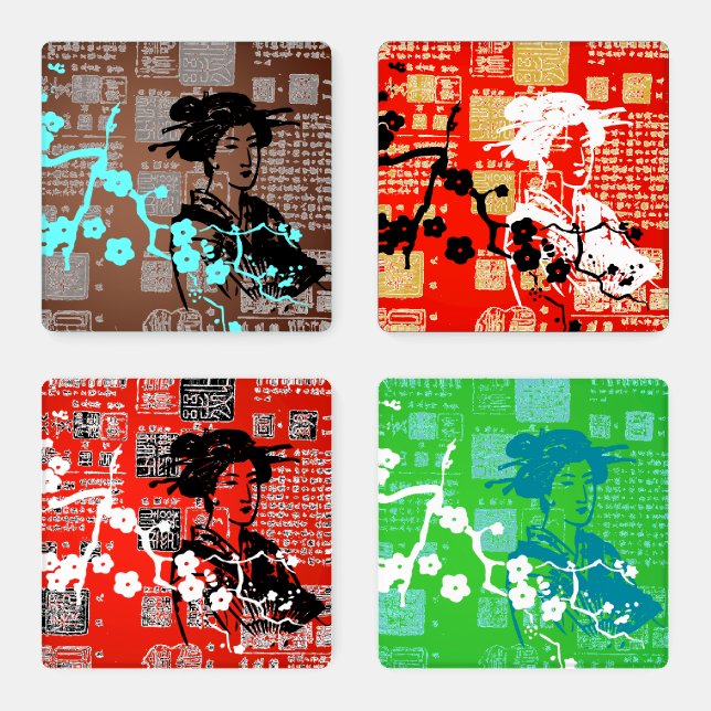 Vintage Asian Collage Coaster Set (Set)