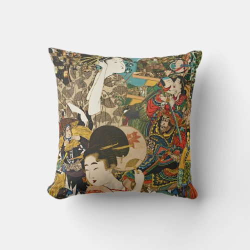 Vintage Asian Collage throw pillow