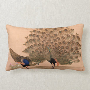 Vintage Asian Peacock Lumbar Pillow