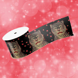 Vintage Asian Striped Fierce Tiger Satin Ribbon