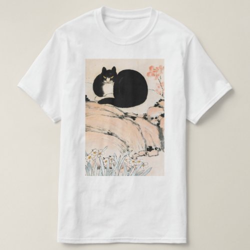 Vintage Asian_Style Cat Art Design Graphic T_Shirt