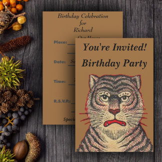 Vintage Asian Tiger Birthday Invitation