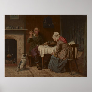 Vintage Asking a Blessing Lithograph Poster