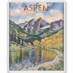 Vintage Aspen Colorado Maroon Bells Landscape Sticker