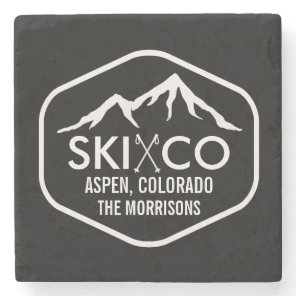 Vintage Aspen Colorado Ski Mountain Custom Drink Stone Coaster