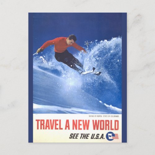 Vintage Aspen Colorado Skiing Travel Postcard