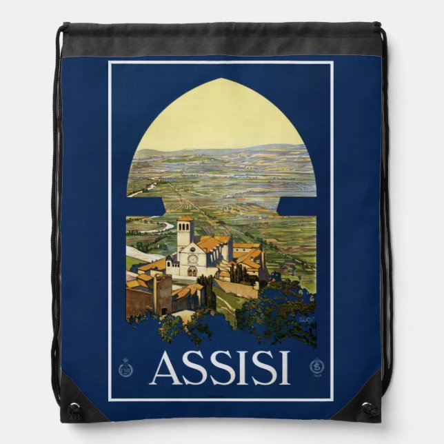 Vintage Assisi Italy backbag Drawstring Bag (Front)