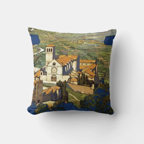 Vintage Assisi Italy Travel Tourism Advertisement Throw Pillow