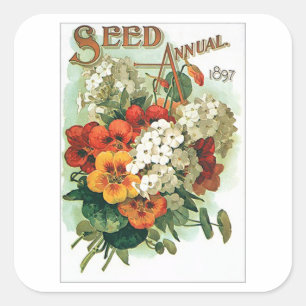 Vintage Assorted Flowers Seed Packet Square Sticker