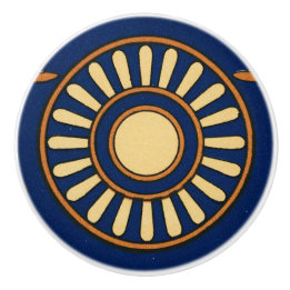 Vintage Assyrian Sun Blue And Gold Pattern Ceramic Knob