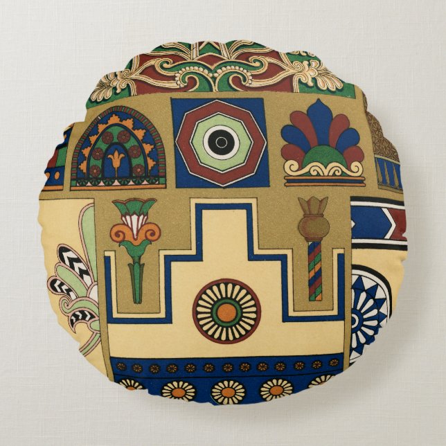 Vintage Assyrian Sun Floral Pattern  Round Pillow (Front)