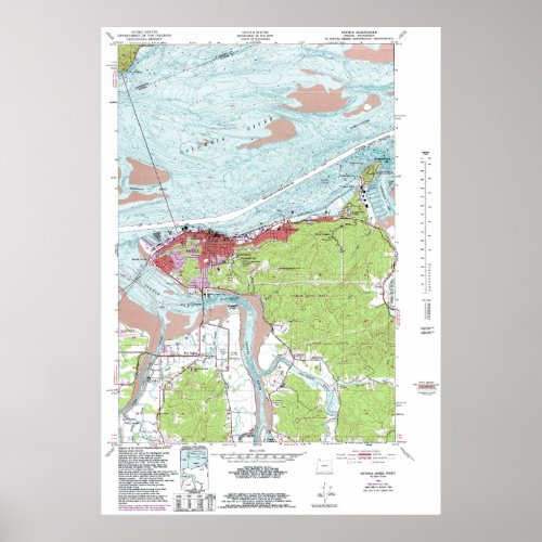 Vintage Astoria Oregon Topographical Map Poster