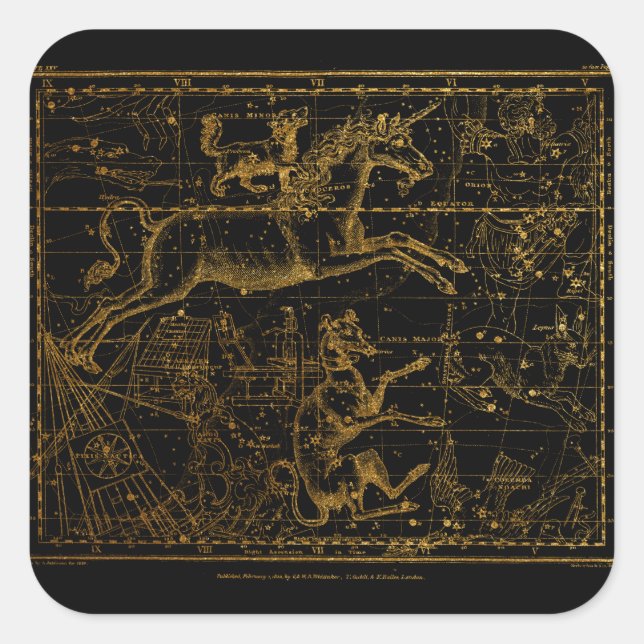 Vintage Astrological Unicorn Square Sticker (Front)