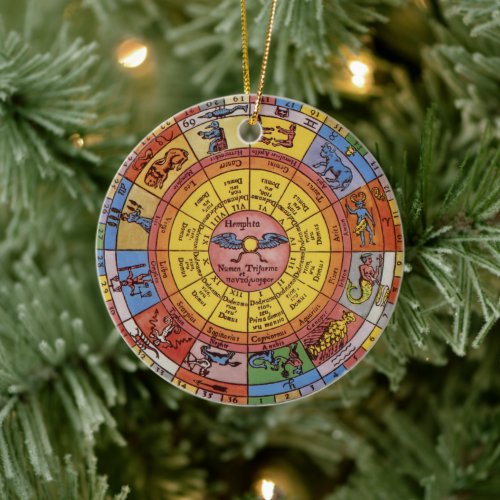 Vintage Astrology Antique Celestial Zodiac Wheel Ceramic Ornament