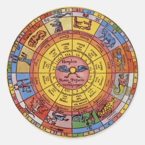 Vintage Astrology Antique Celestial Zodiac Wheel Classic Round Sticker