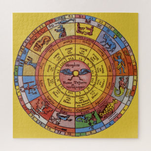 Vintage Astrology, Antique Celestial Zodiac Wheel Jigsaw Puzzle
