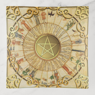 Vintage Astrology Divination Gold Pentacle Pagan Trinket Tray